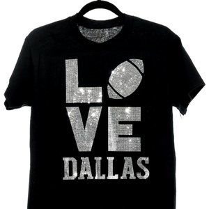 High Quality Love Dallas Rhinestone Bling Bling Short Sleeve T-shirt